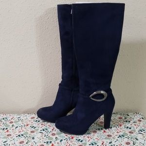 High heels knee Boots Midnight Blue suede